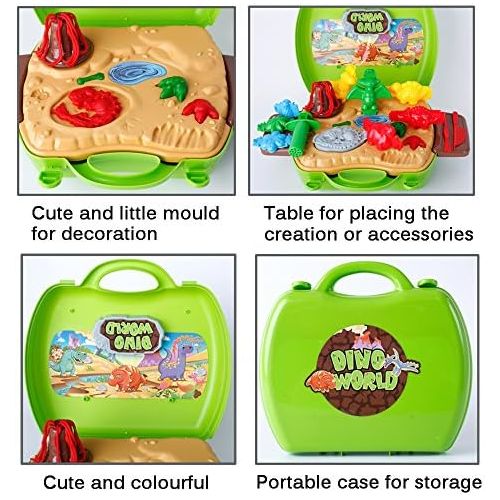  [아마존베스트]Deardeer Kids Play Dough Dinosaur Play Set 26 Pcs Pretend Play Toy Kit with Dough and Moulds in a Portable Case