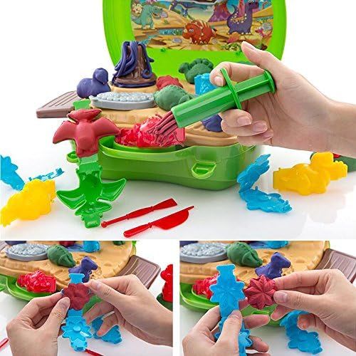  [아마존베스트]Deardeer Kids Play Dough Dinosaur Play Set 26 Pcs Pretend Play Toy Kit with Dough and Moulds in a Portable Case