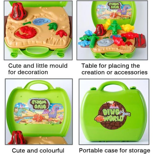  [아마존베스트]Deardeer Kids Play Dough Dinosaur Play Set 26 Pcs Pretend Play Toy Kit with Dough and Moulds in a Portable Case