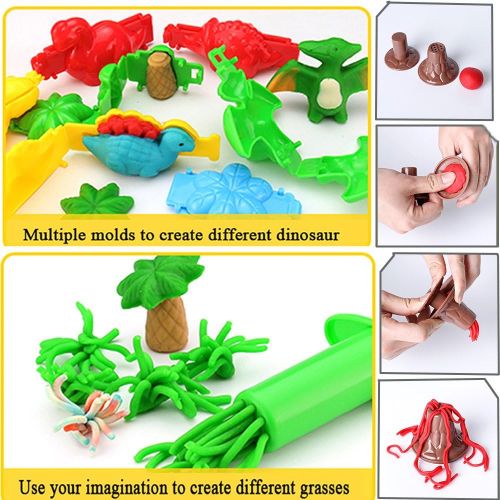  [아마존베스트]Deardeer Kids Play Dough Dinosaur Play Set 26 Pcs Pretend Play Toy Kit with Dough and Moulds in a Portable Case