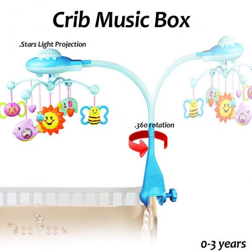  DearMentor Baby Bed Mobile Musical Cot Crib Rotary Music Box Kid Star Light Projection Toy (Blue)