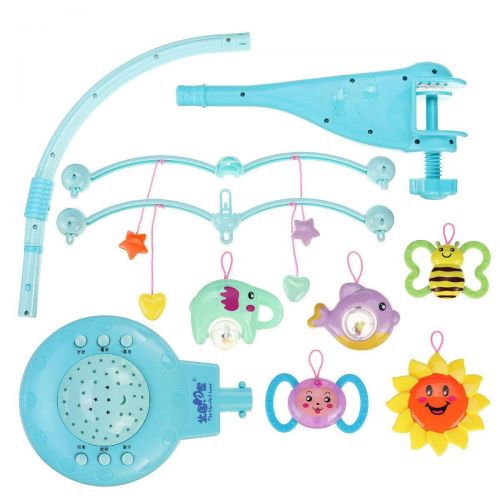  DearMentor Baby Bed Mobile Musical Cot Crib Rotary Music Box Kid Star Light Projection Toy (Blue)