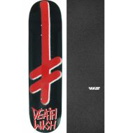 Deathwish Skateboards Gang Logo Black/Red Skateboard Deck - 8.5 x 32 with Jessup WS Die-Cut Black Griptape - Bundle of 2 Items