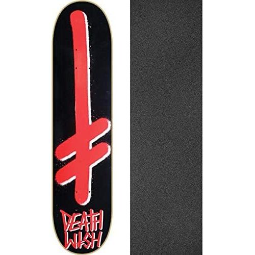  Deathwish Skateboards Gang Logo Black/Red Skateboard Deck - 8.5 x 32 with Black Magic Black Griptape - Bundle of 2 Items