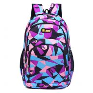 Debbieicy 17.7 Boys and Girls Waterproof School Bag Durable Travel Camping Backpack Large Capacity Kids Bookbag for Teens (Geometric-purple)