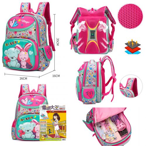  Debbieicy Cute Cat Face Printing Backpack Waterproof Princess School Bag Kids Bookbag for Primary Girls (Rose cat black)