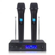 Debra Auido Debra auido V3002 VHF Dual Channel Wireless Microphone System Microphones With Handheld Lavalier Headset Mics for outdoor wedding, Conference, Karaoke,Music, Party (2 Handheld Mics
