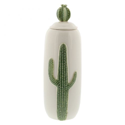  DecMode Decmode Set of 3 coastal 10, 12, and 14 inch glazed ceramic cactus jars, White