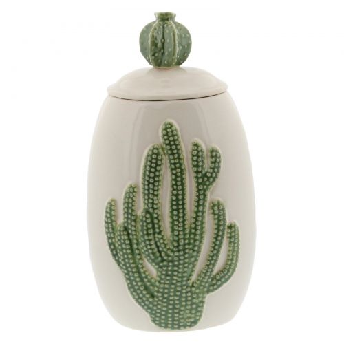  DecMode Decmode Set of 3 coastal 10, 12, and 14 inch glazed ceramic cactus jars, White