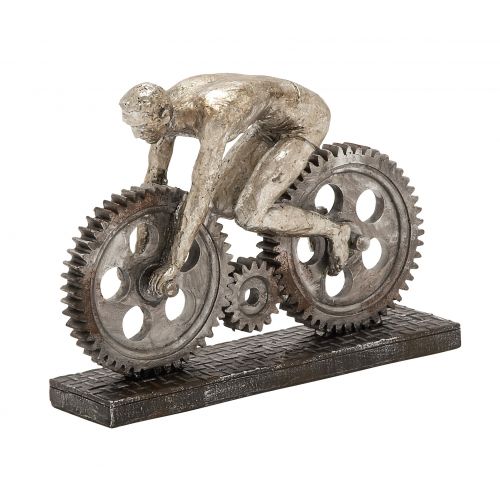  DecMode Decmode Industrial 8 Inch Polystone Gear Wheel Motorcycle and Rider Sculpture, Silver