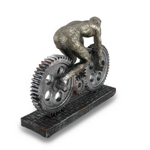  DecMode Decmode Industrial 8 Inch Polystone Gear Wheel Motorcycle and Rider Sculpture, Silver