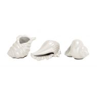 DecMode Decmode set of 3 coastal 6, 7, and 8 inch white ceramic sea shell beach decor, white