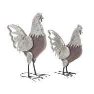 DecMode Decmode Farmhouse 16 and 20 Inch Metal and Fir Wood Rooster Sculptures - Set of 2