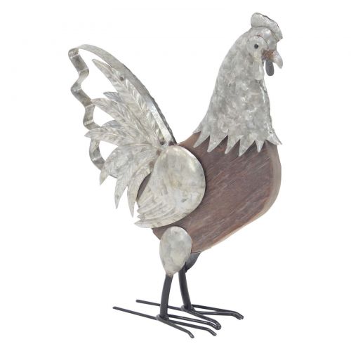  DecMode Decmode Farmhouse 16 and 20 Inch Metal and Fir Wood Rooster Sculptures - Set of 2