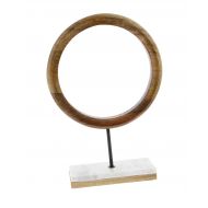 DecMode Decmode Contemporary 17 Inch Mango Wood And Marble Ring Sculpture, Brown