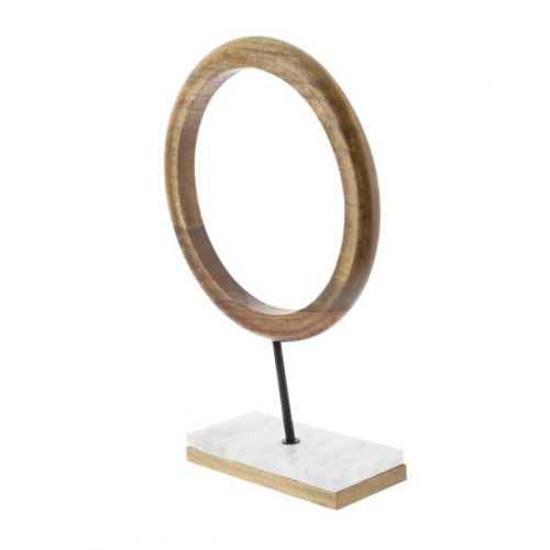  DecMode Decmode Contemporary 17 Inch Mango Wood And Marble Ring Sculpture, Brown