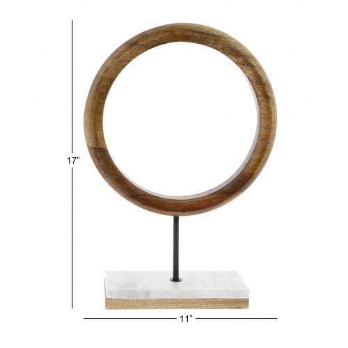  DecMode Decmode Contemporary 17 Inch Mango Wood And Marble Ring Sculpture, Brown