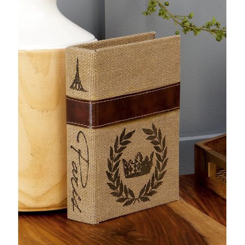  DecMode Decmode Traditional 9, 12 And 15 Inch Textured Burlap And Wood Book Boxes, Beige - Set of 3