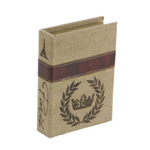  DecMode Decmode Traditional 9, 12 And 15 Inch Textured Burlap And Wood Book Boxes, Beige - Set of 3
