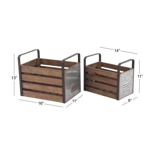  DecMode Decmode Rustic Wood and Metal Slat Design Storage Crates - Set of 2