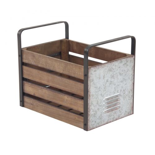  DecMode Decmode Rustic Wood and Metal Slat Design Storage Crates - Set of 2