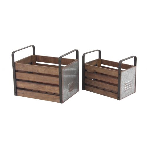  DecMode Decmode Rustic Wood and Metal Slat Design Storage Crates - Set of 2