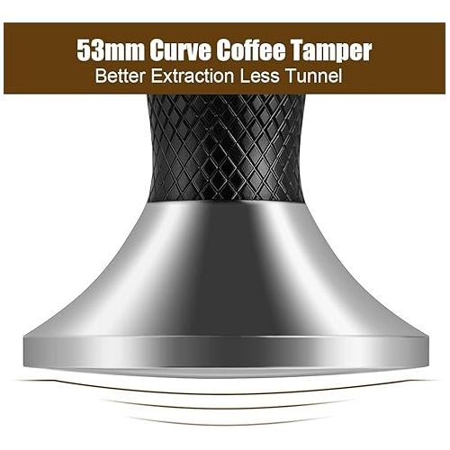  Decdeal 53mm Espresso Tamper, 2 in 1 Coffee Tamper with Stirrer, Stainless Steel Coffee Distributor Tamper Compatible with 54mm Breville Portafilter Basket (Black)