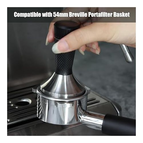  Decdeal 53mm Espresso Tamper, 2 in 1 Coffee Tamper with Stirrer, Stainless Steel Coffee Distributor Tamper Compatible with 54mm Breville Portafilter Basket (Black)