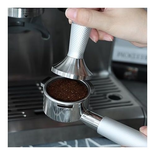  Decdeal 53mm Espresso Tamper, 2 in 1 Coffee Tamper with Stirrer, Stainless Steel Coffee Distributor Tamper Compatible with 54mm Breville Portafilter Basket (Black)