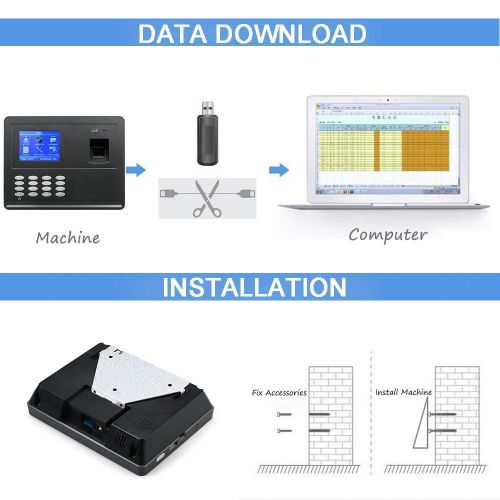  [아마존베스트]Decdeal Biometric Fingerprint Attendance Machine TFT LCD Display USB Fingerprint Attendance System Time Clock Employee Checking-in Recorder (2.8‘’)