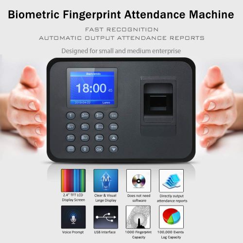  [아마존베스트]Decdeal Biometric Fingerprint Attendance Machine TFT LCD Display USB Fingerprint Attendance System Time Clock Employee Checking-in Recorder (2.4‘’)