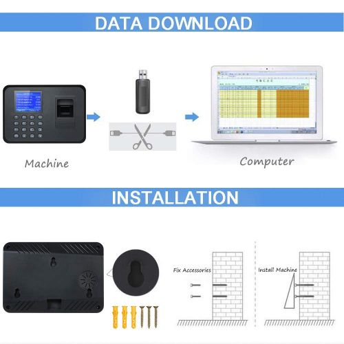  [아마존베스트]Decdeal Biometric Fingerprint Attendance Machine TFT LCD Display USB Fingerprint Attendance System Time Clock Employee Checking-in Recorder (2.4‘’)