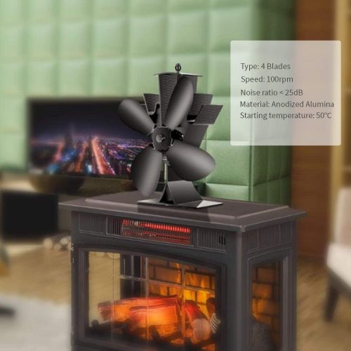  Decdeal 4 Blades Stove Fan Quiet Heat Powered Stove Fan Anodized Alumina Stove Fan for Wood Log Burner Fireplace