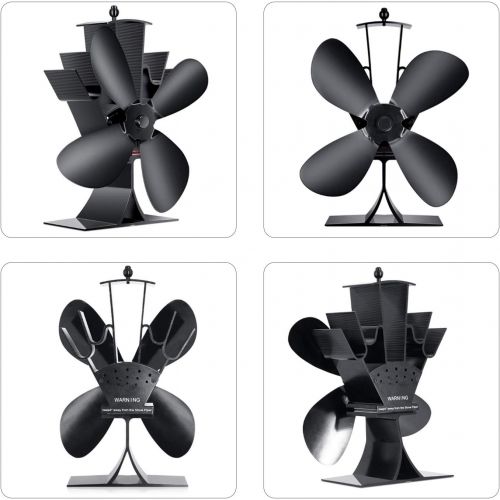 Decdeal 4 Blades Stove Fan Quiet Heat Powered Stove Fan Anodized Alumina Stove Fan for Wood Log Burner Fireplace