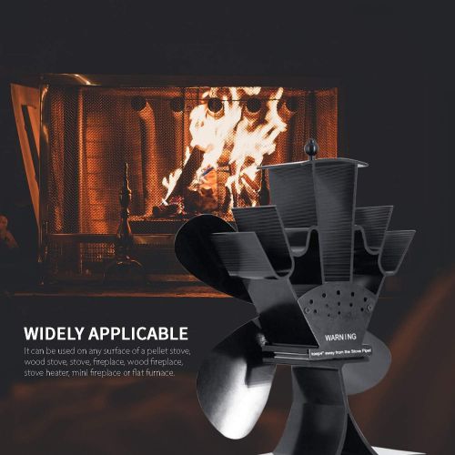  Decdeal 4 Blades Stove Fan Quiet Heat Powered Stove Fan Anodized Alumina Stove Fan for Wood Log Burner Fireplace