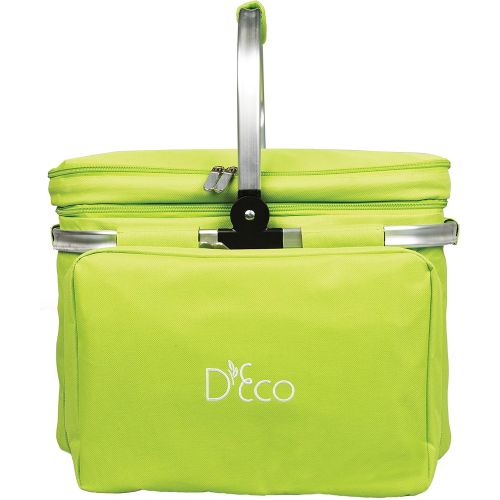  Deco Foldable Insulated Picnic Basket, w Plates, Glasses & Flatware - Keeps Food Cold or Warm for Hours - Full Sized Set Folds Down to 5 Inches