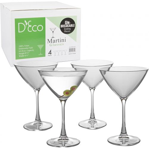  Deco Unbreakable Stemmed Martini Glasses, 12oz - 100% Tritan - Shatterproof, Reusable, Dishwasher Safe Drink Glassware (Set of 4)- Indoor Outdoor Drinkware - Great Holiday and Wedding G