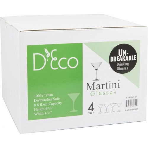  Deco Unbreakable Stemmed Martini Glasses, 12oz - 100% Tritan - Shatterproof, Reusable, Dishwasher Safe Drink Glassware (Set of 4)- Indoor Outdoor Drinkware - Great Holiday and Wedding G