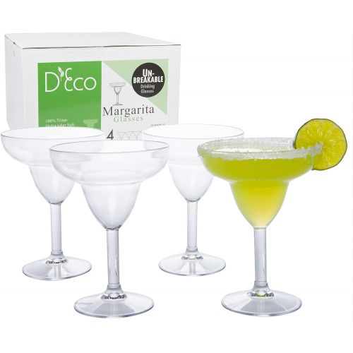  [아마존베스트]Deco Unbreakable Stemmed Margarita Glasses, 12oz - 100% Tritan - Shatterproof, Reusable, Dishwasher Safe Drink Glassware (Set of 4)- Indoor Outdoor Drinkware - Great Holiday and Wedding