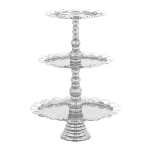  Deco 79 Traditional 3-Tiered Aluminium Tray W-30876, 24 H x 17 L, Smooth Silver Finish