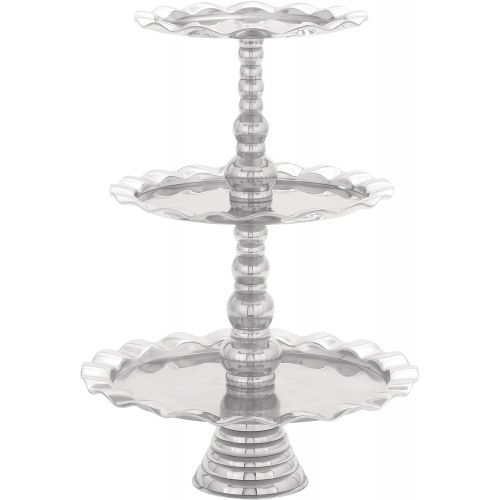  Deco 79 Traditional 3-Tiered Aluminium Tray W-30876, 24 H x 17 L, Smooth Silver Finish