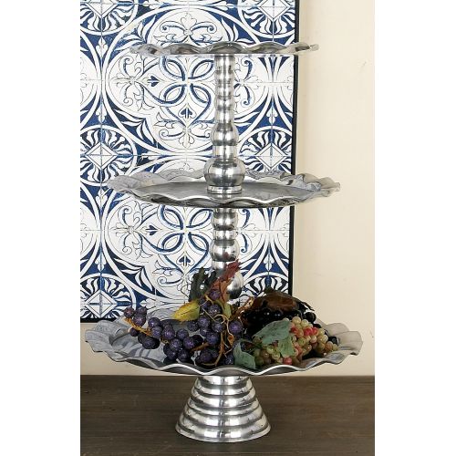  Deco 79 Traditional 3-Tiered Aluminium Tray W-30876, 24 H x 17 L, Smooth Silver Finish