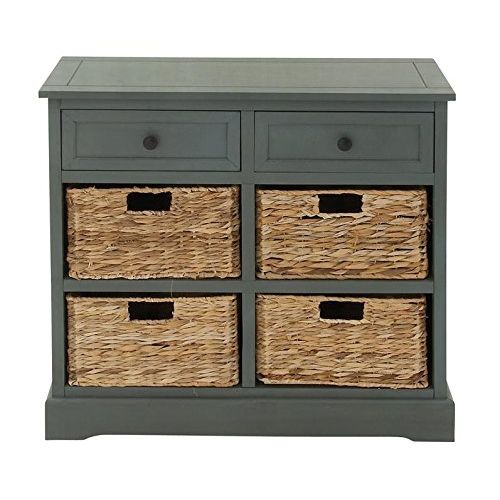  Deco 79 96183 Wood Wicker Basket Dresser, 30 x 28, Blue Gray