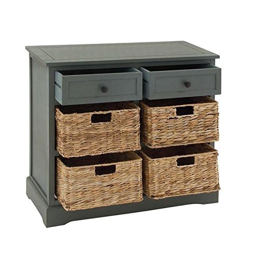  Deco 79 96183 Wood Wicker Basket Dresser, 30 x 28, Blue Gray