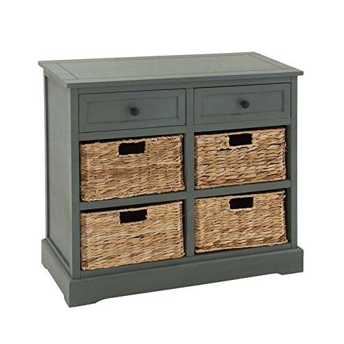  Deco 79 96183 Wood Wicker Basket Dresser, 30 x 28, Blue Gray