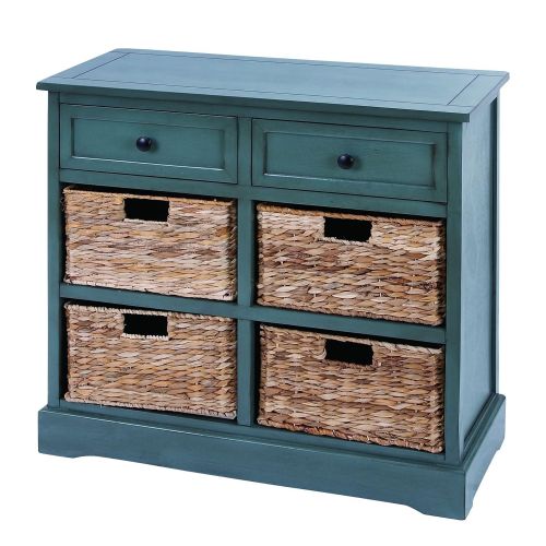  Deco 79 96183 Wood Wicker Basket Dresser, 30 x 28, Blue Gray