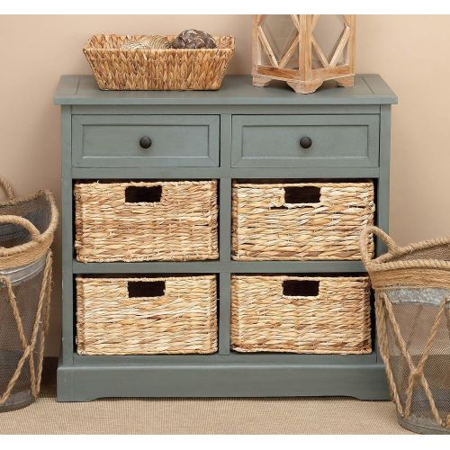  Deco 79 96183 Wood Wicker Basket Dresser, 30 x 28, Blue Gray