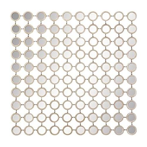  Deco 79 64109 Modern Style Large Square Wall Mirror with Round Gold Metal Mirror Grid, Gold Mirror Wall Decor, Contemporary Wall Mirror, Accent Decor | 39” x 39”, Silver