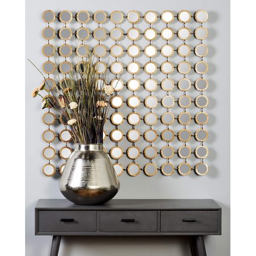  Deco 79 64109 Modern Style Large Square Wall Mirror with Round Gold Metal Mirror Grid, Gold Mirror Wall Decor, Contemporary Wall Mirror, Accent Decor | 39” x 39”, Silver