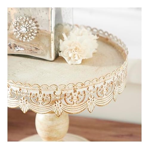  Deco 79 Metal Cake Stand with Lace Inspired Edge, 10